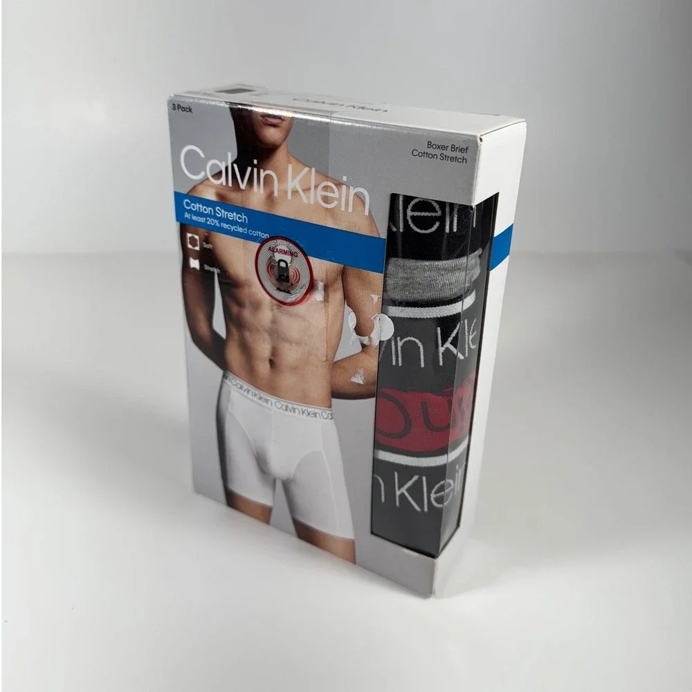 CALVIN KLEIN 3 Pack Cotton Stretch Boxer Briefs Black Red Gray Sz S (28-30) NEW